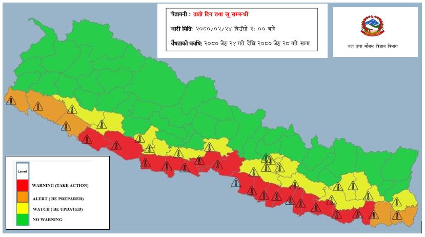 नेपालगन्जको तापक्रम ४१.६ डिग्री सेल्सियस, देशभर ५ स्थानमा ४१ डिग्रीभन्दा बढी तापक्रम